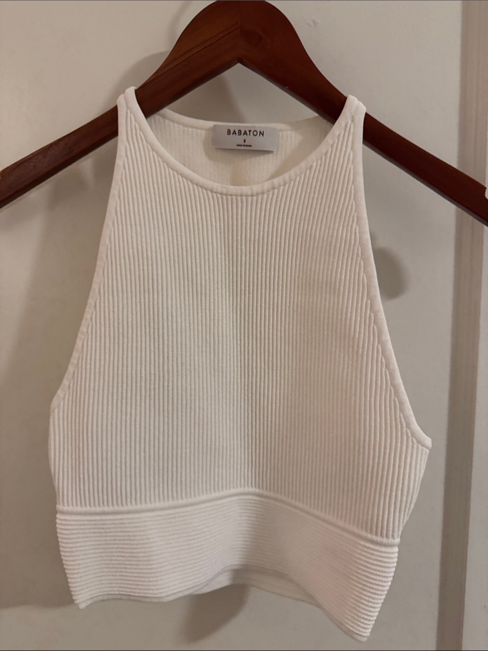 Aritzia Babaton white Ribbed Halter Crop Tank